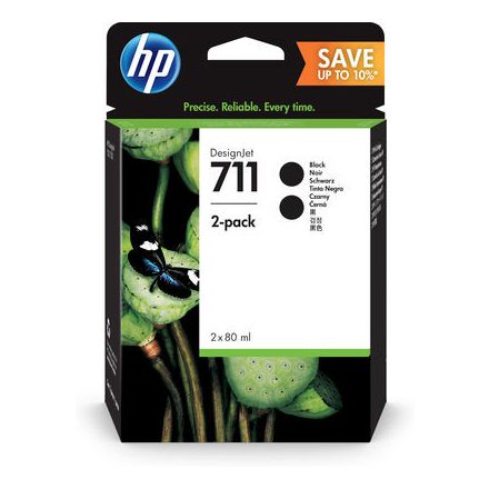 HP 711 2-pack 80-ml Black DesignJet Ink Cartridges (P2V31A)